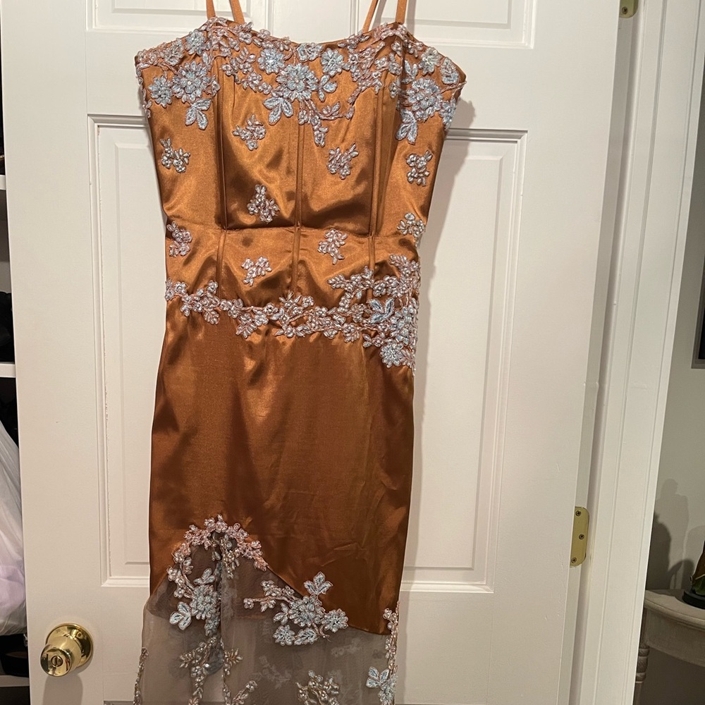 Jovani Size 8 Brown and Blue Dress with Seqin/Slit in the middle